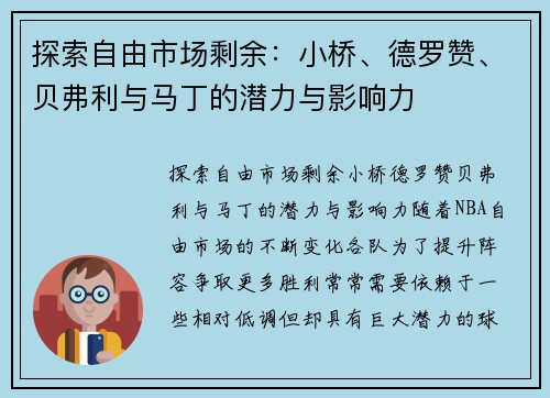 探索自由市场剩余：小桥、德罗赞、贝弗利与马丁的潜力与影响力